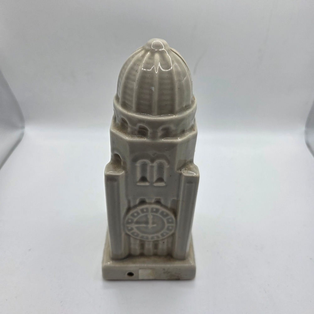 Vintage State of Ohio Ceramic Clock Tower Coin Bank Souvenir Building Piggy Bank